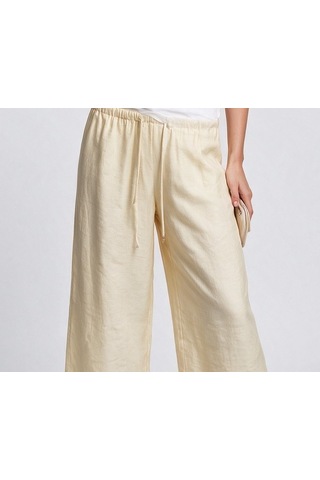 Ayhan Kadın Keten Karışımlı Geniş Paça Beli Bağcıklı Crop Pantolon 26ykrb71537 Sarı