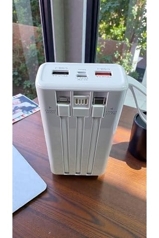 H004 20000 Mah Power Bank Pd 30w Ve Usb 22.5w Fast Hızlı Şarj Dahili Type C Ve Lightning Kablolu Dünya Standartlarına Uygun Polymer Batarya Birebir Amper Lcd Göstergeli Powerbank