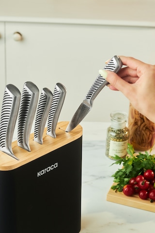 Karaca Samuray Solid Standlı Japon Çeliği 6 Parça Bıçak Seti Gümüş