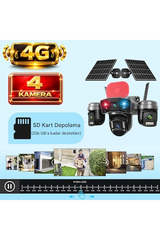 O-kam Ok336 Premium Serisi 12mp 4 Kameralı 4g Çift Solar Panel Gece Görüş 1 Yıl Turkcell +128gb Hafıza
