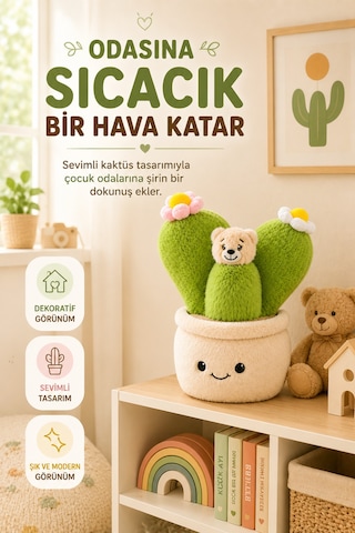 30 Cm Kaktüs Figürlü Pelüş Bebek Kırlent Çocuk Odası Dekoratif Yumuşak Oyuncak Yastık Minder Renkli