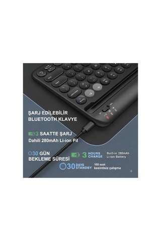 Retro Tasarım Şarjlı Kablosuz Bluetooth Klavye 78 Tuşlu Mini Boy İngilizce