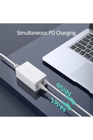 Symbee 65w Gallium Nitride Pd Şarj Aleti Beyaz Avrupa Standartı 4 Usb Port 2xtype-c + 2xusb-a Çoklu Cihaz Şarj Edici Siyah