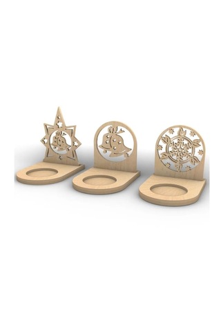 Yılbaşı Temalı Dekoratif Mumluklar - 3'lü Set - Beyaz Rengi