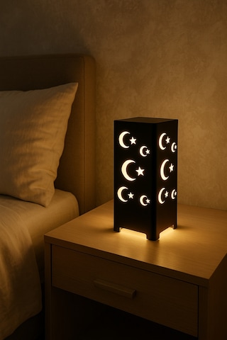 Hilal Ve Yıldız Desenli Kablolu Metal Gece Lambası Dekoratif Çocuk Odası Masa Lambası Tc