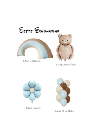 Baby Shower Retro Papatya Temalı Erkek Bebek Kutlama Seti Mavi
