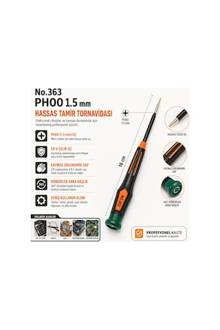 No.363 Ph00 1.5 Mm Hassas Yıldız Uçlu Cep Telefonu Ve Gözlük Tamir Tornavidası 16 Cm