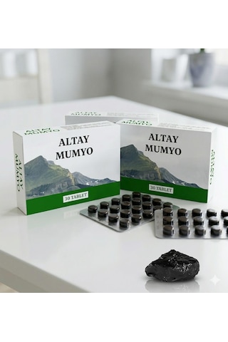 Altay Mumyo %100 Saf Mumiyo Shilajit Doğal Enerji, Güç Ve Bağışıklık Artırıcı Takviye 30 Tableti 5'li