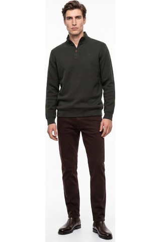 Mustang Haki Erkek Fermuarlı Basic Nakışlı Sweatshirt M6wm-swt1591
