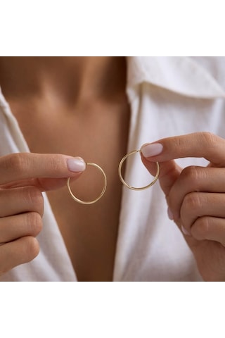 14k Altın Halka Küpe 1,2 Mm 2.8 Cm Gizli Kilit T14301 Renkli