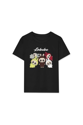 Barlashive Kız Labubu Çocuk Baskılı T-shirt - Siyah Çok Renkli