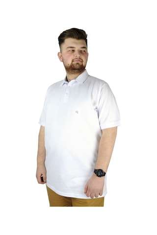 Mode Xl Battal Beden Erkek Tshirt Polo Yaka Nakışlı Klasik Pike 20553 Beyaz 001