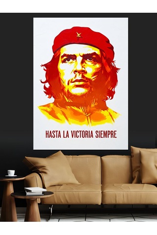 Che Guevara Renkli Portre Dekoratif Kanvas - Mdf Ahşap Tablo