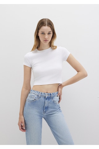 Mavi - Beyaz Basic Tişört 1600814-620 Beyaz