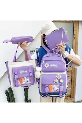 Xps&bag 4 Parça Okul Çantası Seti. Mor Mor