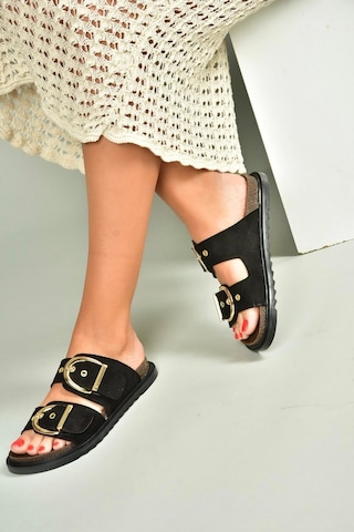 Fox Shoes U267732702 Siyah Süet Kadın Terlik Siyah-süet