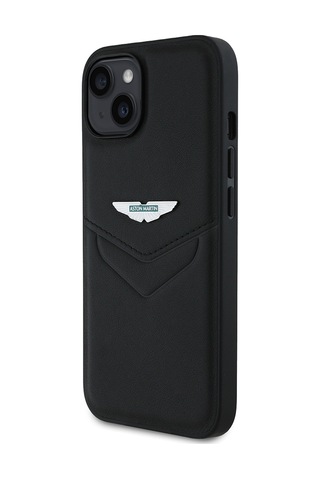Apple Uyumlu iPhone 14 Kılıf Aston Martin Lisanslı Victory Dizayn Pu Deri Metal Logolu Kapak Siyah