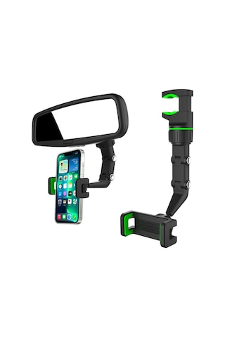 360 Dönebilen Multifonksiyonel Dikiz Aynası Araç Telefon Tutucu-Siyah,Yeşil