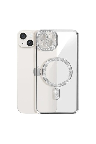 Apple Uyumlu iPhone 15 Kılıf Joke Simli Magneticsafe Kılıf - Gümüş