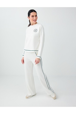 Jimmy Key Jimmy Key Kırık Beyaz Yuvarlak Yaka Uzun Kollu Desenli Sweatshirt 6sw237189106