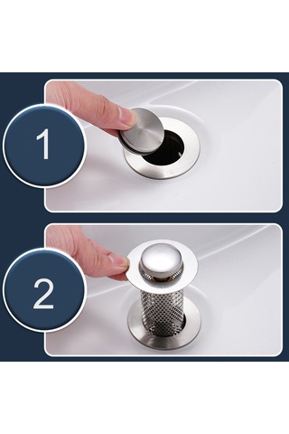 Yaozixa Paslanmaz Çelik Evrensel Lavabo Tıkacı - 2'li Fonksiyonlu Anti-tıkanıklık Filtreli Gümüş