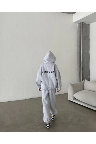 Reka Moda Nakış İşlemeli Üç İplik Sweat Takım- Gri Gri