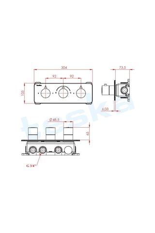 Teska T4000c Lande Ankastre Krom Termostatik Banyo Bataryası Diğer