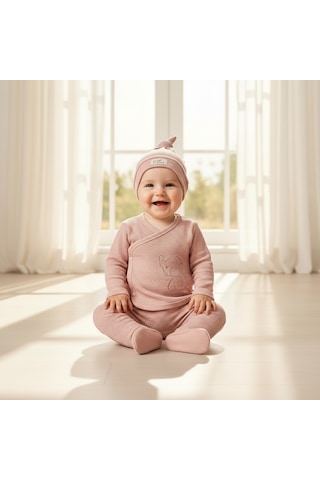 Ürünya Kız Bebek Şapkalı 3'lü Takım Pembe