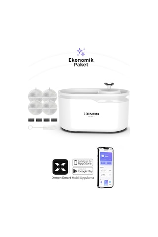 Xenon Smart Akıllı Otomatik Ultra Sessiz Su Pınarı Led Işıklı Su Şelalesi Ve Yedek Filtre 2'li Pet Seti