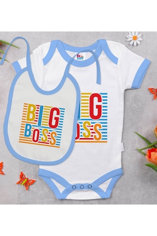 Bk Kids Big Boss Tasarımlı Mavi Bebek Body Zıbın Ve Mama Önlüğü H Çok Renkli