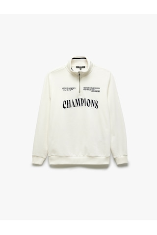 Koton Yarım Fermuarlı İşlemeli Uzun Kollu Sweatshirt Beyaz 5sam70033mk Beyaz
