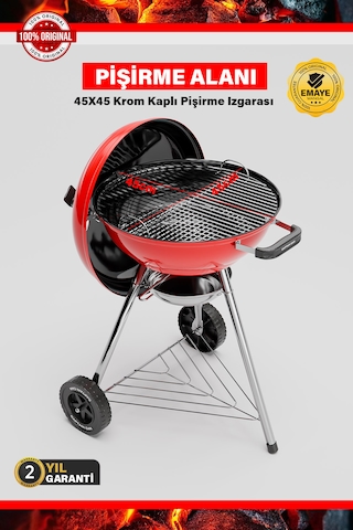 Kırmızı Emaye Kaplama Mangal Kohlen Kömür Aksesuar Hazır Mangal Seti Yak Kullan