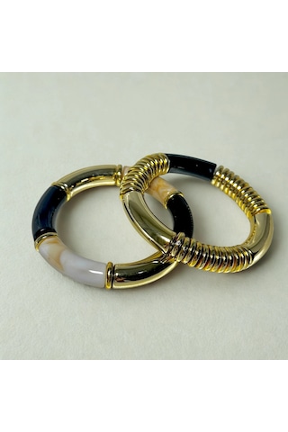 Siyah Gold Kemik Bileklik 2'li Gold