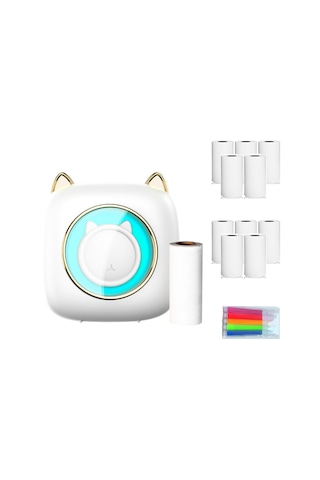 Yunboo C23 Mini Termal Etiket Yazıcı, 1200mah Pil, 57mm Genişlik, 203dpi Çözünürlük, 11 Adet Termal Kağıt + 5 Renkli Kalem Dahil