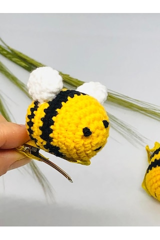 Arı Amigurumi 2li Kıskaç Toka, Örgü Saç Tokası, Saç Aksesuarı Sarı