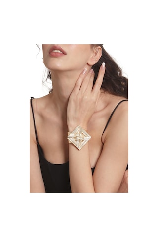 Kadın Lak Altın Renk Kaplama Ayarlanabilir Açık Bant Örgü Dokulu Geometrik Figürlü Bileklik Altın