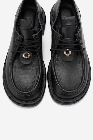 Luvishoes Luvi Shoes Band Siyah Cilt Hakiki Deri Bağcıklı Kadın Loafer Ayakkabı Siyah