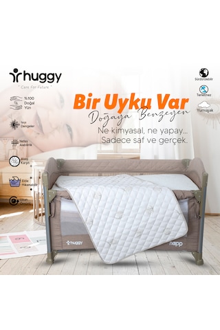 Huggy %100 Yeni Zelenda Kuzu Yünü 60x120 Bebek Yatak Pedi