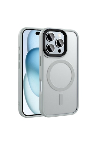 Apple Uyumlu iPhone 16 Pro Max Kılıf Mat Arka Yüzey Wireless Şarj Özellikli Zore Flet M-safe Kapak Gümüş