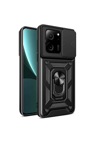 Xiaomi Mi 13t Kılıf Magnetik Standlı Kamera Korumalı Zore Sürgülü Vega Kapak Siyah