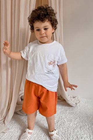 Babywom Unisex Oversize Yazlık Şortlu Basic Takım- Kiremit