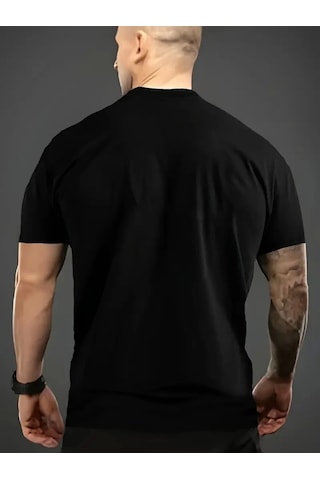 Modi Baskılı Oversize Bisiklet Yaka T-shirt - Siyah - Mymg158953