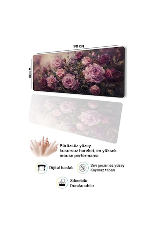 Sonictouch Klavye Mousepad 40x90cm Dikişsiz Pürüzsüz Sıvı Geçirmez Kaymaz Taban Gece Gülleri