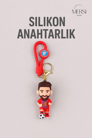 Silikon Futbolcu Figür Anahtarlık Çanta Ve Araba Anahtarlığı Sevimli Sporcu Anahtarlık Beyaz - Kırmızı