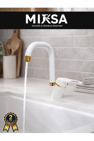 Lüx Beyaz-gold Köşe Borulu Banyo Lavabo Bataryası, Musluğu, Çift Su Girişli