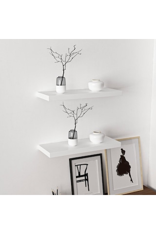 Minarmobilya Minar Gizli Tutuculu 2'Li Duvar Rafı 60 Cm - M.Beyaz