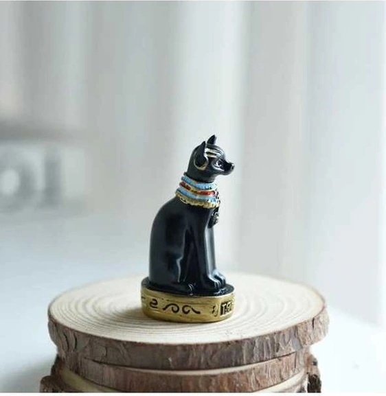 Trendooze Yeşil Mısır Kedisi Heykeli Dekorasyon Vintage Kedi Tanrıça Ev Bahçe Figürü