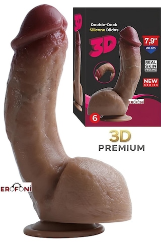 Erofoni Özel Seri 3d Premium 20 Cm Çift Katmanlı Ultra Hissiyat Realistik Damarlı Vantuzlu Dildo Penis