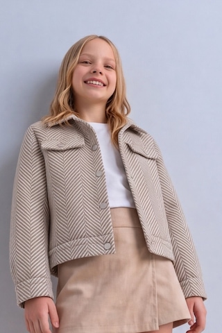 Esila Kids Kız Çocuk Ceket Uzun Kollu Kışlık Düğme Kapamalı Bej