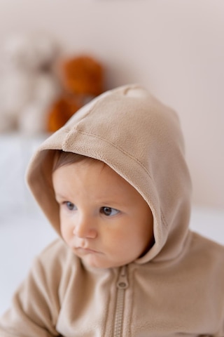Mininio Unisex Çocuk Kapşonlu Kanguru Cepli Polar Ceket - Bej Bej